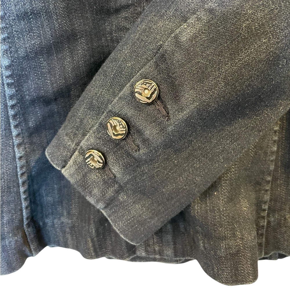 DANA BUCHMAN Dark Blue Button Front Lapel 4-Pocket Denim Jean Jacket - Size 8 - Picture 7 of 16